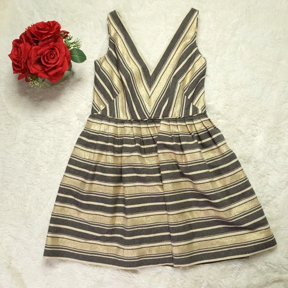 J. Crew | Dresses | J Crew Gold And Grey Striped Sparkly Party Dress With  Pockets Size 6 | Poshmark